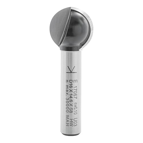 ENT 17067 Kugelfräser HW, Schaft (S) 8 mm, Durchmesser (D) 16 mm, NL 14,61 mm, R 8 mm, T 4 mm, SL 32 mm, für runde Nuten von ENT European Norm Tools