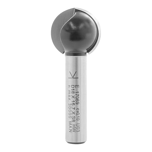 ENT 17069 Kugelfräser HW, Schaft (S) 8 mm, Durchmesser (D) 18 mm, NL 16,79 mm, R 9 mm, T 5 mm, SL 32 mm, für runde Nuten von ENT European Norm Tools