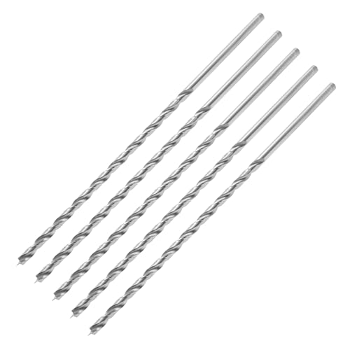 ENT 50445 Holzspiralbohrer Ø 5 mm im 5er-Pack, extra lang 200mm, HSS-G, mit Zentrierspitze und Vorschneider, D 5 x NL 135 x GL 200mm, Schaft zylindrisch von ENT European Norm Tools