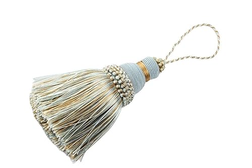 1 Stück Quaste Hängeseil Seide Quaste Besatz Nähen Fransen Vorhang Zubehör Schlüsselquasten für DIY Verzieren Kleidung Dekoration (Farbe: Mix Blue, Größe: 21 cm) von ENUDKON