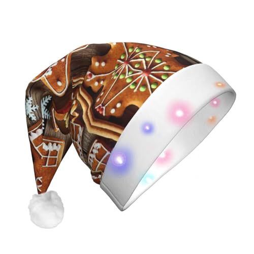 ENVEED Lebkuchenkekse, LED-beleuchteter Weihnachtsdekorationshut, Plüsch-Weihnachtsmütze für Erwachsene für Urlaubsspaß von ENVEED