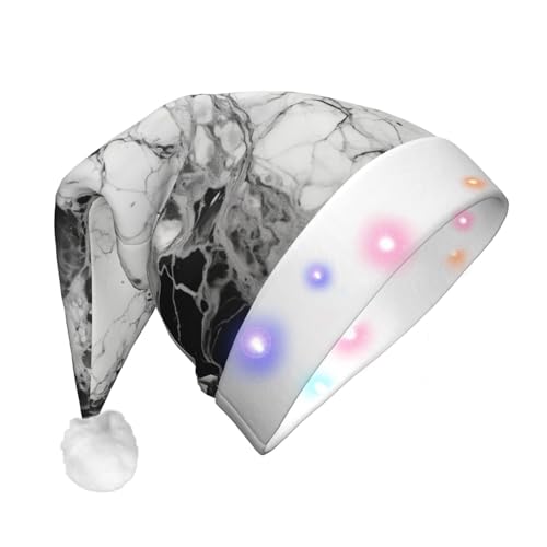 ENVEED Schwarz-weißer Marmor-LED-beleuchteter Weihnachtsdekorationshut, für Erwachsene, Plüsch-Weihnachtsmütze für Urlaubsspaß von ENVEED