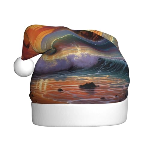 ENVEED Tropischer Sonnenuntergang Erwachsene Plüsch Weihnachtsmütze – saisonale Hutdekorationen, ideal für Feiertage, festliche Kleidung von ENVEED