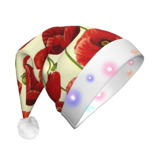 ENVEED Weihnachtsmütze mit roter Mohnblume, LED-beleuchtet, für Erwachsene, Plüsch, leuchtende Weihnachtsmütze für Urlaubsspaß von ENVEED