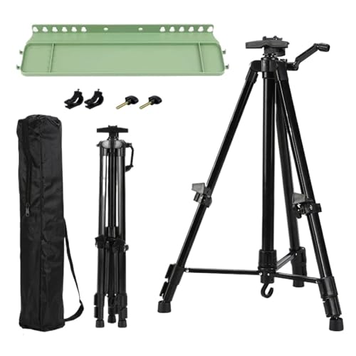 Kunst Staffeleiständer Faltbarer Reise-Aluminiumlegierungs-justierbarer tragbarer Skizzen-Staffelei-Ständer aus Metall for den Innen- und Außenbereich for Künstlermalerei Für Malerei(A With Green Tray von ENWWCH