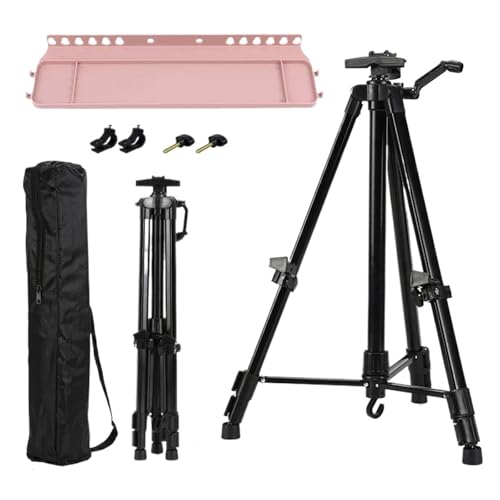 Kunst Staffeleiständer Faltbarer Reise-Aluminiumlegierungs-justierbarer tragbarer Skizzen-Staffelei-Ständer aus Metall for den Innen- und Außenbereich for Künstlermalerei Für Malerei(A With Pink Tray) von ENWWCH