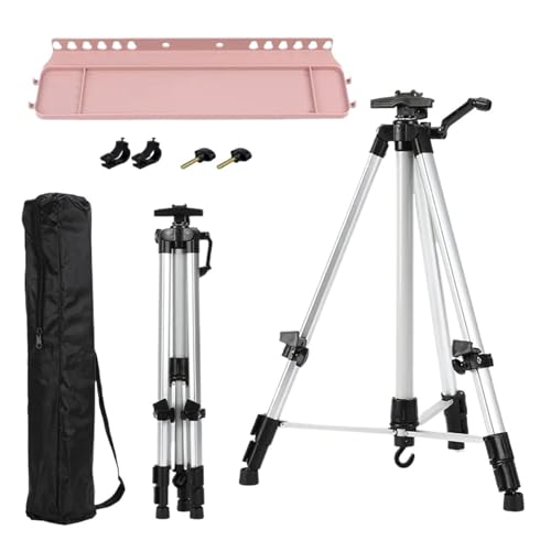 Kunst Staffeleiständer Faltbarer Reise-Aluminiumlegierungs-justierbarer tragbarer Skizzen-Staffelei-Ständer aus Metall for den Innen- und Außenbereich for Künstlermalerei Für Malerei(B With Pink Tray) von ENWWCH