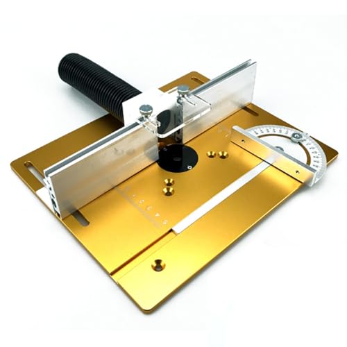 ENWYTE Frästisch-Einsätze, Aluminiumlegierung Holzbearbeitungsbänke mit Gehrungsanschlag transparente Staubschutzplatte Gravur-Hilfswerkzeug Zimmerei-Fräs-Flip-Board-Trimmmaschine(Gold) von ENWYTE