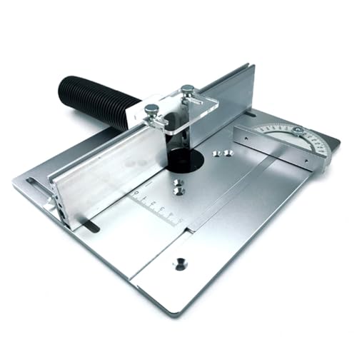 ENWYTE Frästisch-Einsätze, Aluminiumlegierung Holzbearbeitungsbänke mit Gehrungsanschlag transparente Staubschutzplatte Gravur-Hilfswerkzeug Zimmerei-Fräs-Flip-Board-Trimmmaschine(Silver) von ENWYTE
