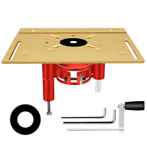 ENWYTE Oberfräsenheber Tisch Hochpräzise 63.8-65mm Durchmesser Einlegeplatten Frästisch Holzbearbeitung Bänke Maximaler Hub 47 mm Oberfräse Tisch Einsatzplatte(Lift Base+Single Board (Gold)) von ENWYTE