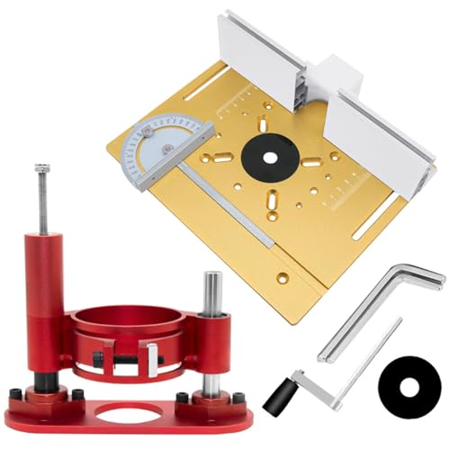 ENWYTE Oberfräsenheber Tisch Hochpräzise 63.8-65mm Durchmesser Einlegeplatten Frästisch Holzbearbeitung Bänke Maximaler Hub 47 mm Oberfräse Tisch Einsatzplatte(Lift Base Set (Gold)) von ENWYTE