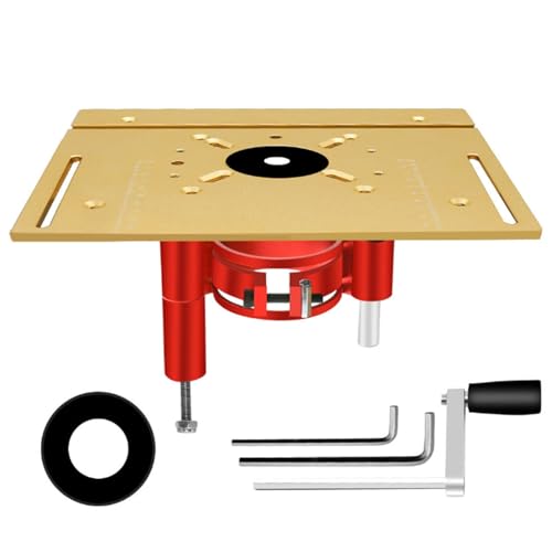 ENWYTE Oberfräsenlift Tischeinlegeplatte aus Aluminiumlegierung 63,8–65 mm Durchmesser maximaler Hub 47 mm Arbeitsbänke Heimwerker-Werkzeuglift Basisunterstützung(Lift Base+Single Board (Gold)) von ENWYTE