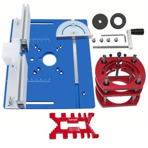 ENWYTE Umgekehrter Oberfräsen-Hubtisch Oberfräsen-Hubbasis festes Kit mit Stützdruckplatte und 180°-Winkelmesser maximaler Hub 51 mm Holzbearbeitung Nuten Zapfenschneiden Kanten und Anfasen(Blue) von ENWYTE