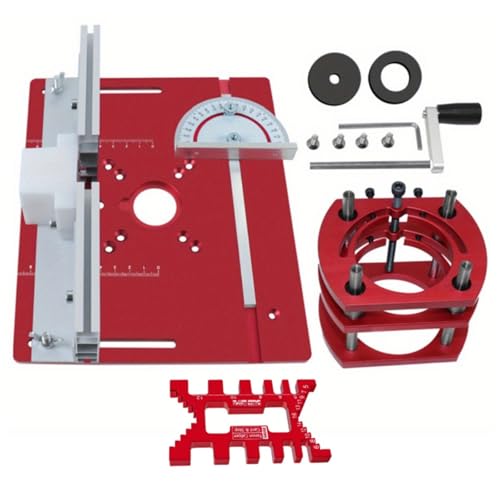 ENWYTE Umgekehrter Oberfräsen-Hubtisch Oberfräsen-Hubbasis festes Kit mit Stützdruckplatte und 180°-Winkelmesser maximaler Hub 51 mm Holzbearbeitung Nuten Zapfenschneiden Kanten und Anfasen(Red) von ENWYTE