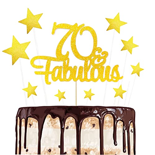 ENYACOS 70 Fabulous Cake Topper,Happy 70th Birthday Cake Topper Glitzer Cake Topper 70 Geburtstag Tortendeko,kuchendeko Geburtstag Jungen und mädchen, Gold tortendeko Geburtstag Herzen deko (70) von ENYACOS