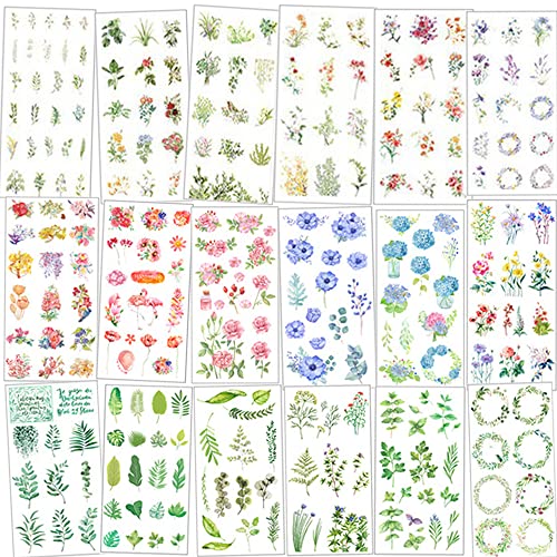 ENYACOS 18-teiliges Scrapbooking Sticker Set mit botanischen und floralen Mustern，washi sticker für Scrapbooking, Kartenherstellung, Journaling und Dekoration (B) von ENYACOS
