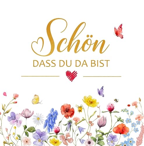 ENYACOS 40 Stück Servietten Schön Dass Du Da Bist – Vintage Blumen Servietten 33x33 cm – Servietten Hochzeit, Geburtstag, Taufe, Gartenparty, Frühling – Tischdeko Geburtstag (A) von ENYACOS