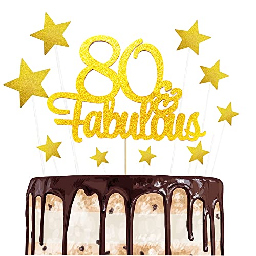 ENYACOS 80 Fabulous Cake Topper,Happy 80th Birthday Cake Topper Glitzer Cake Topper 80 Geburtstag Tortendeko,kuchendeko Geburtstag Jungen und mädchen, Gold tortendeko Geburtstag Herzen deko (80) von ENYACOS
