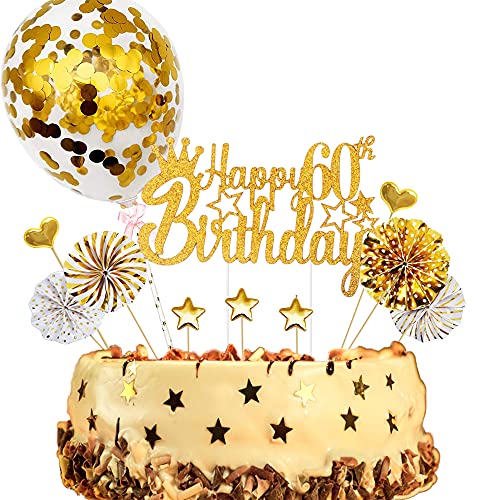 ENYACOS Cake Topper, Happy Birthday Tortendeko 60, Glitzer Cake Topper 60 Geburtstag, Happy 60.Birthday Kuchen Cupcake Topper, Gold Kuchen Dekoration für 60 Geburtstagsfeier Zubehör(60Gold) von ENYACOS