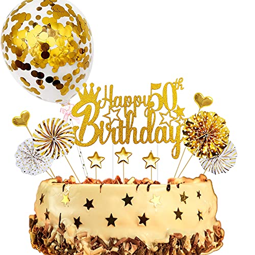 ENYACOS Happy Birthday Tortendeko 50, Gold Glitzer Cake Topper 50 Geburtstag, Happy 50.Birthday Kuchen Cupcake Topper, Kuchen Dekoration für 50 Geburtstagsfeier Zubehör(50) von ENYACOS