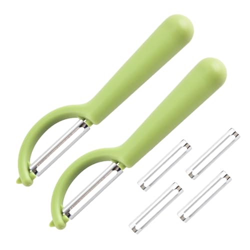 2 Stück P-Schäler Tupper Set mit 4 Ersatzklingen, Universal Sparschäler für Kartoffelschäler (2, Grün) von EOAMGO