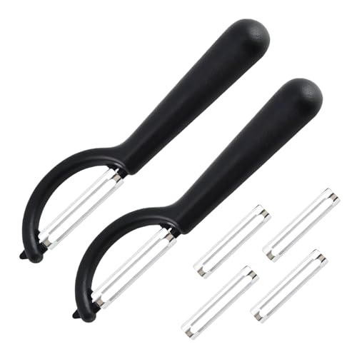 2 Stück P-Schäler Tupper Set mit 4 Ersatzklingen, Universal Sparschäler für Kartoffelschäler (2, Schwarz) von EOAMGO