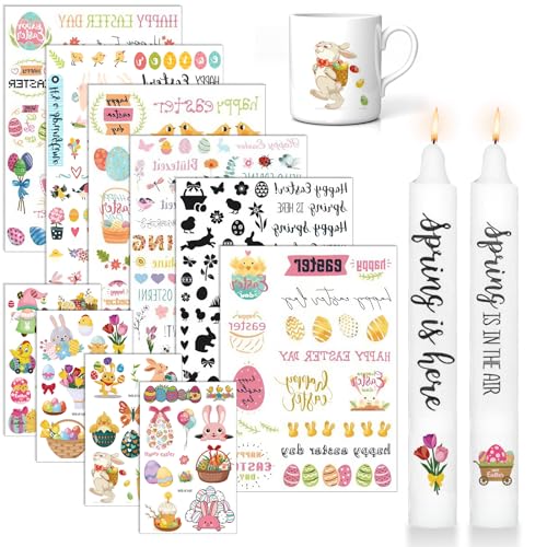 EOAMGO 10 Blatter Wassertransferdruck Kerzentattoos Ostern Deko, Wasserschiebefolie Kerzen Tattoo DIY Kerzen Osterdeko, Rub On Sticker Ostern Kerzentattoos Frühling EOAMGO 10 Blatter Wassertransferdruck Kerzentattoos Ostern Deko, Wasserschiebefolie Kerzen Tattoo DIY Kerzen Osterdeko, Rub On Sticker Ostern Kerzentattoos Frühling von EOAMGO