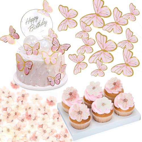 EOAMGO Tortendeko Essbare Blüte, Torten Deko Hochzeit Geburtstag 50 Essbar Kirschblüten Deko und 11 Schmetterling, Esspapier Tortendeko Blumen Kuchen Cupcake Deko Mädchen, Cake Topper Edible Flowers EOAMGO Tortendeko Essbare Blüte, Torten Deko Hochzeit Geburtstag 50 Essbar Kirschblüten Deko und 11 Schmetterling, Esspapier Tortendeko Blumen Kuchen Cupcake Deko Mädchen, Cake Topper Edible Flowers von EOAMGO