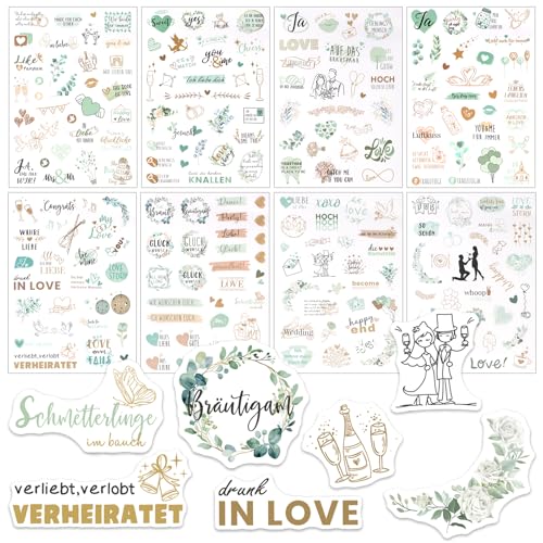 Sticker Gästebuch Hochzeit, 230 romantische Aufkleber auf 8 Bögen, Ideal für Karten, Umschläge & DIY Hochzeitsdeko von EOAMGO