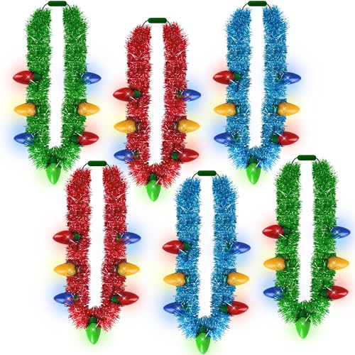 Weihnachts-Halsketten-Zubehör, 6 Stück Lametta-beleuchtete Weihnachtsketten, Zubehör, 7 Glühbirnen, rot, gelb, blau, grün, Partyzubehör, 3 Modi, Weihnachtsgeschenke, Gastgeschenke für hässliche Weihnachts-Halsketten-Zubehör, 6 Stück Lametta-beleuchtete Weihnachtsketten, Zubehör, 7 Glühbirnen, rot, gelb, blau, grün, Partyzubehör, 3 Modi, Weihnachtsgeschenke, Gastgeschenke für hässliche von EOBOH
