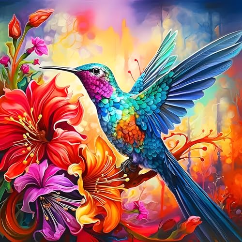 EOBROMD 5D Diamant Painting Bilder Erwachsene Kolibri, Diamond Painting Erwachsene Blumen, DIY Diamond Painting Bilder Diamant Malerei Tiere Set für Wanddekoration 30x30 cm von EOBROMD