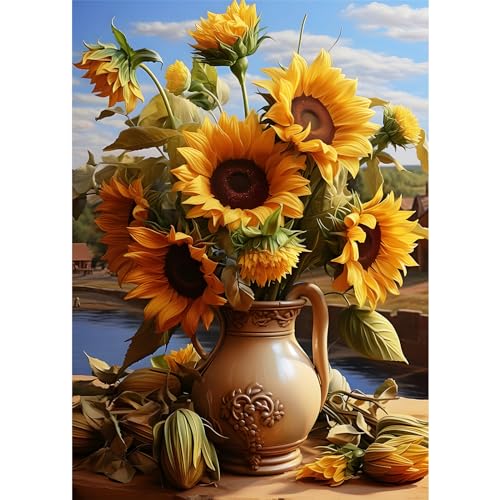 EOBROMD 5D Diamant Painting Bilder Erwachsene Sonnenblume, Diamond Painting Erwachsene Blumen, DIY Diamond Painting Bilder Diamant Malerei Set für Wanddekoration 30x40 cm von EOBROMD