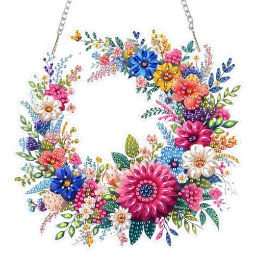 EOBROMD Blume Diamond Painting Fensterbilder, 5D Kranz Diamond Painting Anhänger Deko mit Kette, Diamant Malerei für Wand Und Eingang Dekoration EOBROMD Blume Diamond Painting Fensterbilder, 5D Kranz Diamond Painting Anhänger Deko mit Kette, Diamant Malerei für Wand Und Eingang Dekoration von EOBROMD