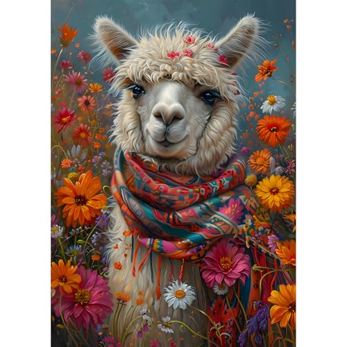 EOBROMD Diamond Painting Alpaka, 5D Diamant Painting Bilder für Erwachsene Tiere, DIY Blume Diamant Malerei Set für Wanddekoration 30x40 cm von EOBROMD