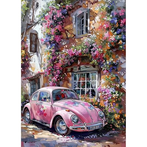 EOBROMD Diamond Painting Auto, 5D Diamant Painting Bilder für Erwachsene Blumen, DIY Diamant Malerei Set für Wanddekoration 30x40 cm von EOBROMD