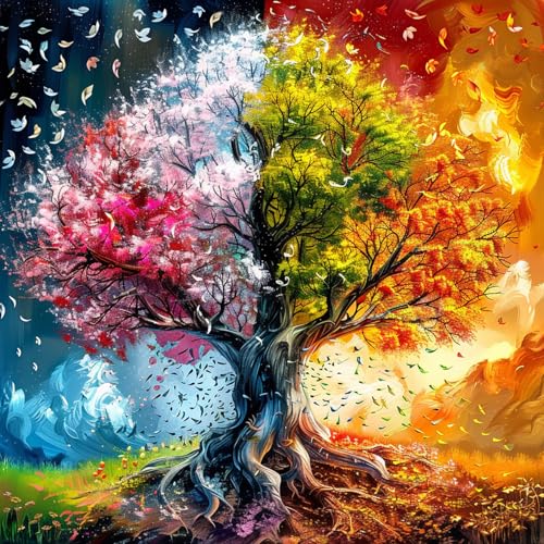 EOBROMD Diamond Painting Baum des Lebens, 5D Diamant Painting Bilder für Erwachsene Vier Jahreszeiten, DIY Diamant Malerei Set für Wanddekoration 30x30 cm von EOBROMD