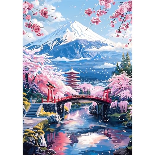 EOBROMD Diamond Painting Berg Fuji, 5D Diamant Painting Bilder für Erwachsene Landschaft, DIY Diamant Malerei Set für Wanddekoration 30x40 cm von EOBROMD