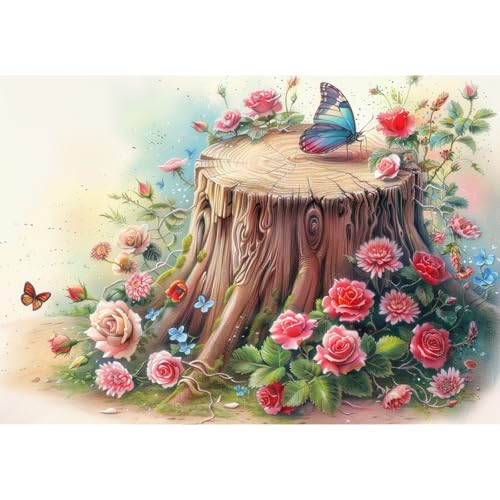 EOBROMD Diamond Painting Blume, 5D Diamant Painting Bilder für Erwachsene Baumstumpf, DIY Neues Leben Diamant Malerei Set für Wanddekoration 30x40 cm von EOBROMD