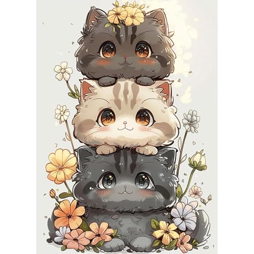 EOBROMD Diamond Painting Blume, 5D Diamant Painting Bilder für Erwachsene Katze, DIY Diamant Malerei Set für Wanddekoration 30x40 cm von EOBROMD