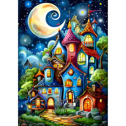 EOBROMD Diamond Painting Cartoon Haus, 5D Diamant Painting Bilder für Erwachsene Fantasie Architektur, DIY Diamant Malerei Set für Wanddekoration 30x40cm von EOBROMD