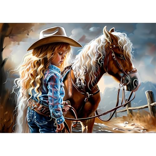 EOBROMD 5D Diamant Painting Bilder für Erwachsene Cowgirl, Diamond Painting Pferd, DIY Diamant Malerei Set für Wanddekoration 30x40 cm von EOBROMD