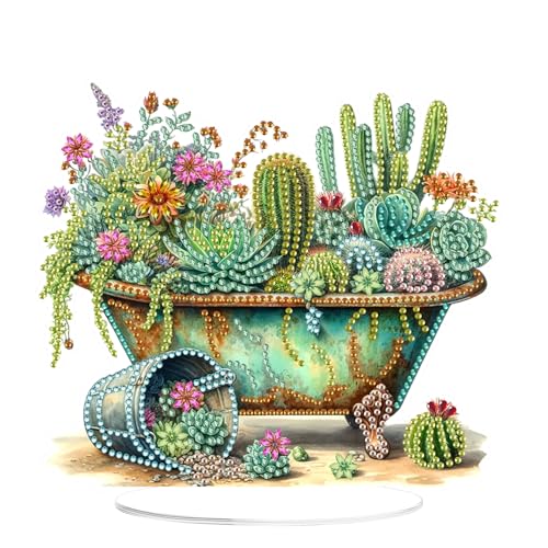 EOBROMD Diamond Painting Desktop Deko Blumen, DIY 5D Diamond Painting Kaktus Aufsteller, Diamant Painting Bilder Tischdeko Kunst Set für Geschenk Heimdekoration von EOBROMD