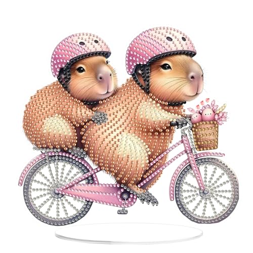 EOBROMD Diamond Painting Desktop Deko Capybara, DIY 5D Diamond Painting Fahrrad Aufsteller, Tiere Diamant Painting Bilder Tischdeko Kunst Set für Geschenk Heimdekoration von EOBROMD