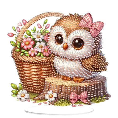 EOBROMD Diamond Painting Desktop Deko Eule, DIY 5D Diamond Painting Blumen Aufsteller, Diamant Painting Bilder Tischdeko Kunst Set für Geschenk Heimdekoration von EOBROMD