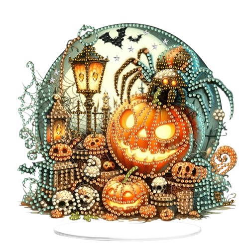 EOBROMD Diamond Painting Desktop Deko Kürbis, DIY 5D Diamond Painting Halloween Aufsteller, Diamant Painting Bilder Tischdeko Kunst Set für Geschenk Heimdekoration von EOBROMD
