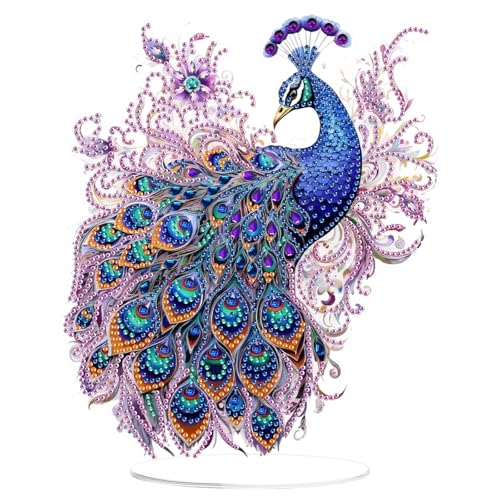 EOBROMD Diamond Painting Desktop Deko Pfau, DIY 5D Diamond Painting Blumen Aufsteller, Diamant Painting Bilder Tischdeko Kunst Set für Geschenk Heimdekoration EOBROMD Diamond Painting Desktop Deko Pfau, DIY 5D Diamond Painting Blumen Aufsteller, Diamant Painting Bilder Tischdeko Kunst Set für Geschenk Heimdekoration von EOBROMD