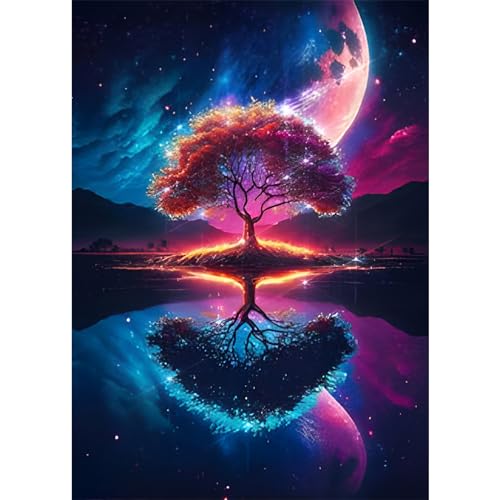 EOBROMD Baum des Lebens Diamond Painting, 5D Diamant Painting Bilder für Erwachsene Spiegelung, DIY Mond Diamant Malerei Set für Wanddekoration 30x40 cm von EOBROMD
