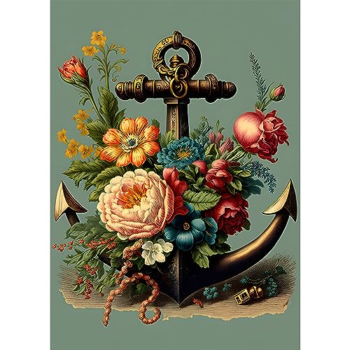 EOBROMD 5D Diamant Painting Bilder Erwachsene Blumen, Diamond Painting Bootsanker, DIY Diamant Malerei Set für Wanddekoration 30x40 cm von EOBROMD