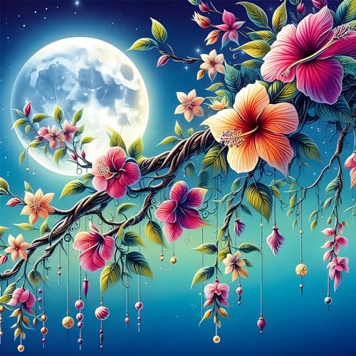 EOBROMD Diamond Painting Blumen, 5D Diamant Painting Bilder für Erwachsene Mond, DIY Landschaft Diamant Malerei Set für Wanddekoration 30x30 cm von EOBROMD
