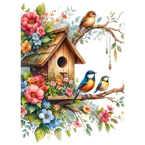 EOBROMD Diamond Painting Erwachsene Blumen, 5D Diamant Painting Bilder Vögel, DIY Vogelhaus Diamant Malerei Set für Wanddekoration 30x40cm von EOBROMD